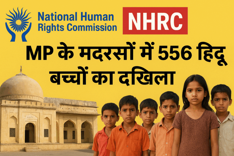 NHRC Notice, मध्य प्रदेश मदरसे, Hindu बच्चों का दाखिला, धर्मांतरण रैकेट, अवैध मदरसे MP, Priyank Kanungo, Madrasa Foreign Funding, शिक्षा विभाग MP