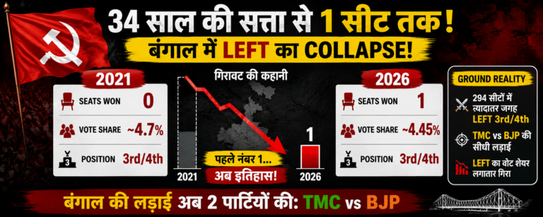 West Bengal Election 2026, Left vote share Bengal, CPI(M) seats 2026, Bengal election analysis, Left collapse Bengal, TMC vs BJP vs Left data