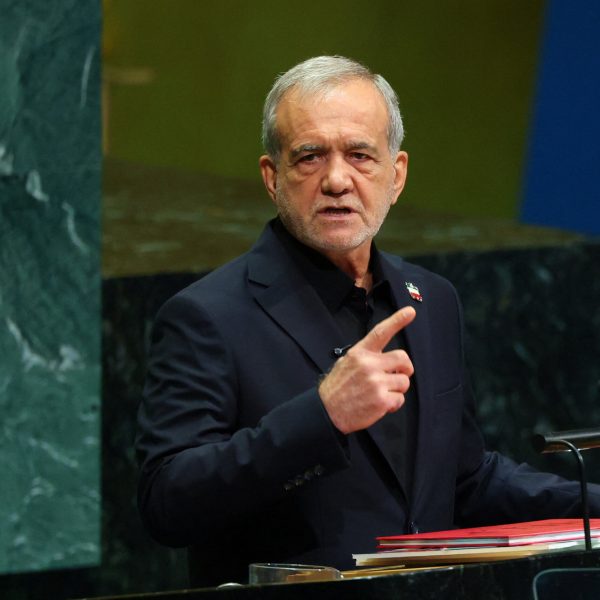 Iran's President Masoud Pezeshkian addresses the 81st United Nations General Assembly (UNGA) at UN headquarters in New York City, US, September 23, 2026.  REUTERS/MIKE SEGAR